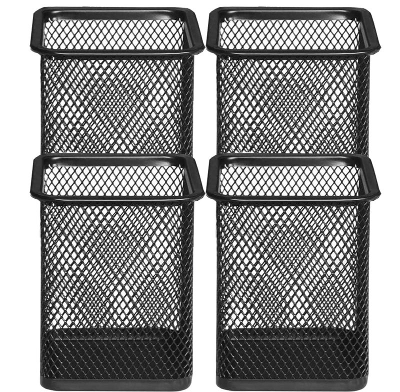 SNOW COOLER Pen Holder Pencil Holder Metal Pen Holder Cup Pencil Holder for Desk Office Pen Pencil Organizer for Desk Black, Square 4 Pack - Image 1